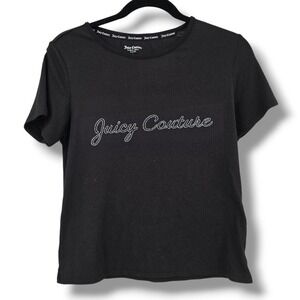 Juicy Couture Sleep Shirt Rhinestone Logo Ribbed Knit Top‎ Black Large
